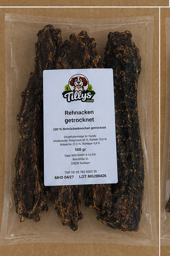 Rehnacken getrocknet für Hunde - Kräftiger Wild-Kauartikel mit Biss